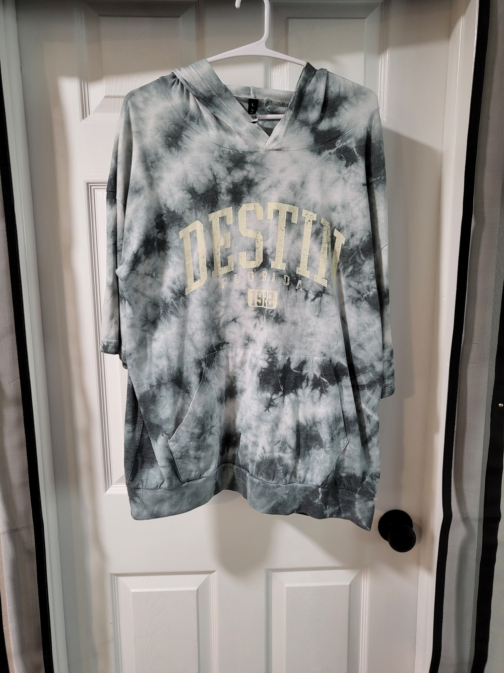 Tie-Dye Hooded Pullover Sweatshirt - Gray/White